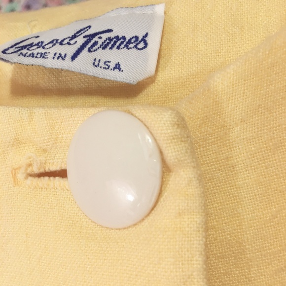 Vintage 80s Good Times Yellow Button Up Top w Bows - Picture 5 of 7